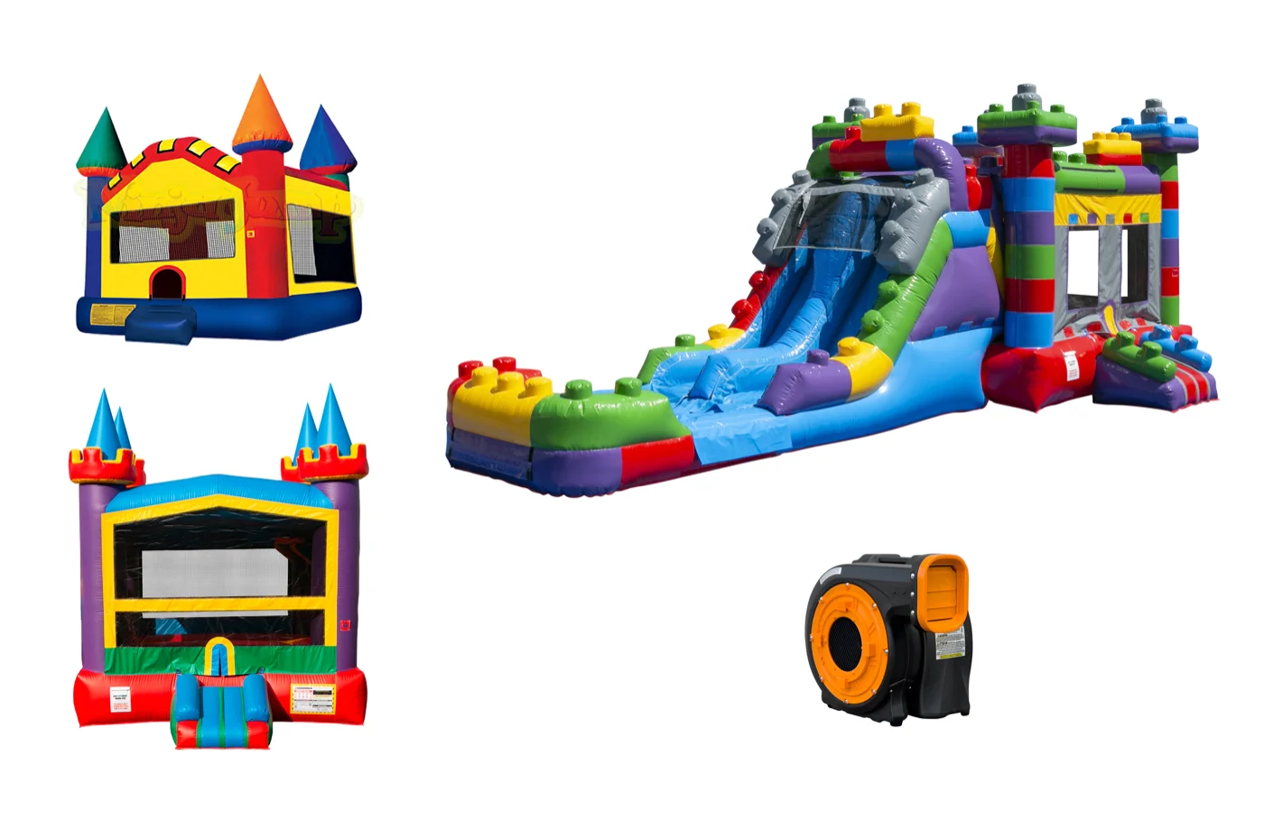 Mega Pack — 2 bouncers + large combo + tables, chairs, blowers